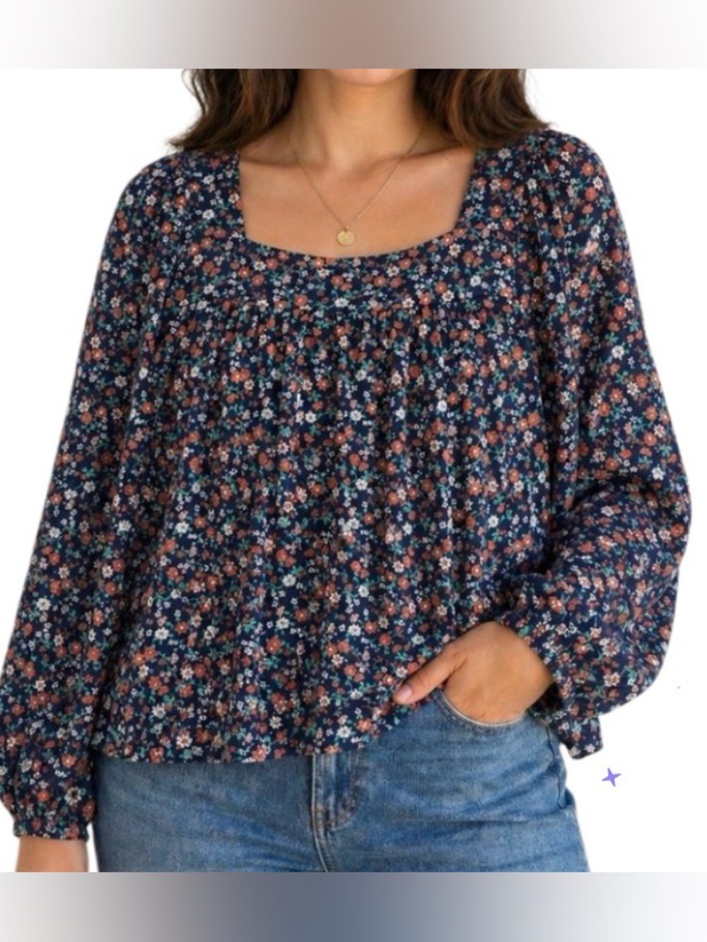 Lucky Brand Size M Navy Floral Long Sleeve